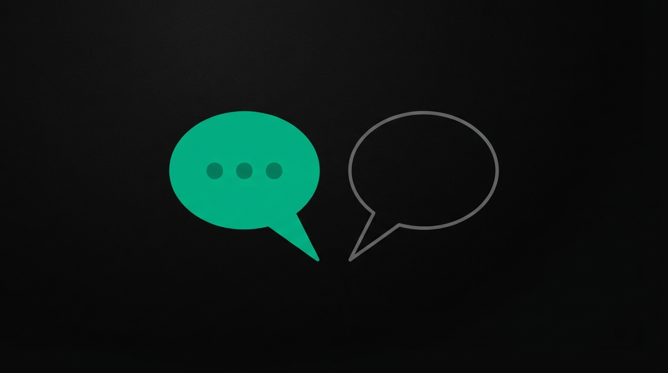 A filled green speech bubble beside an empty outlined one, showing an AI chatbot staying silent instead of guessing